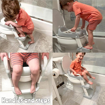 Toilet Potty Training Seat with Step Stool Ladder, Comfortable Safe Potty Seat with Anti-Slip Pads Ladder for Kids Boys Girls Toddlers (Grey)