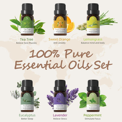 ASAKUKI 300ml Aromatherapy Oil Diffuser with 6Pcs*10ml Pure 