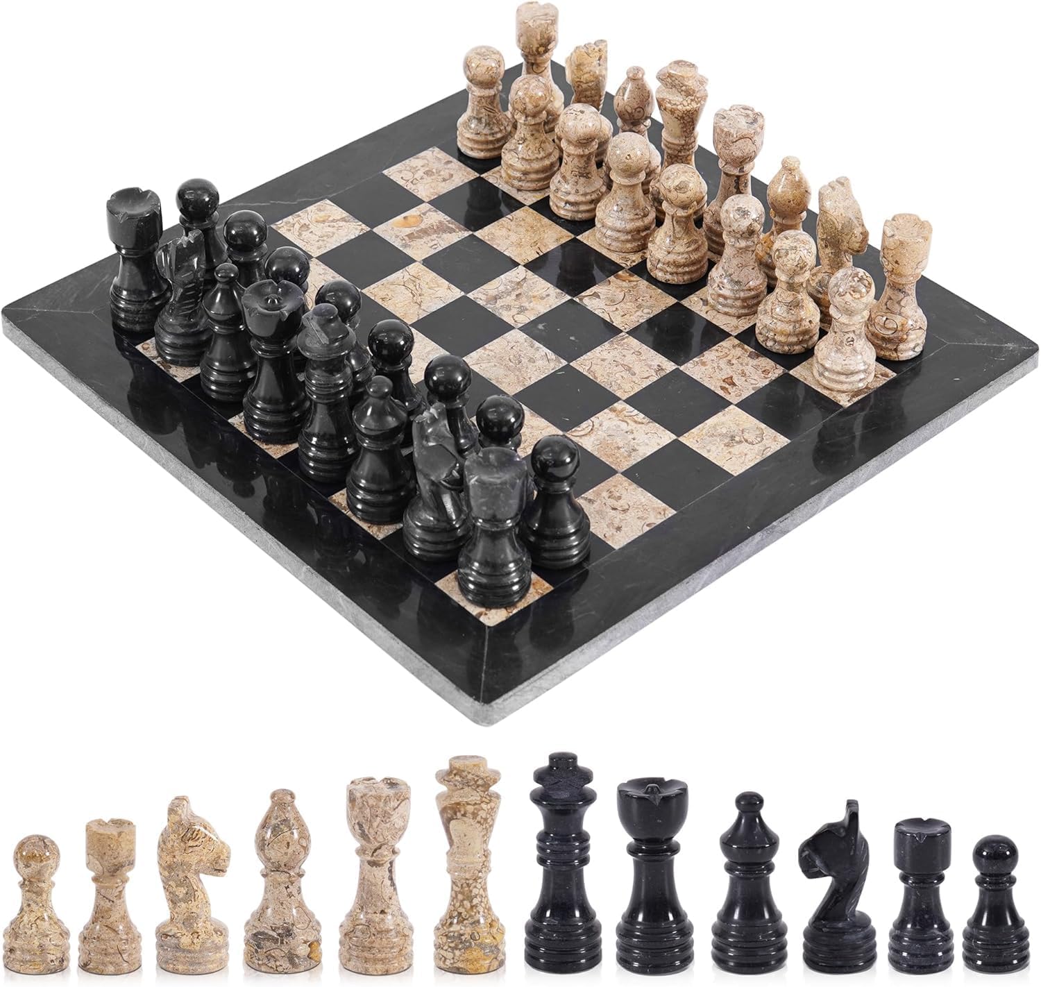Radicaln Handmade Black and Coral Full Marble Chess Board Game Set - S ...
