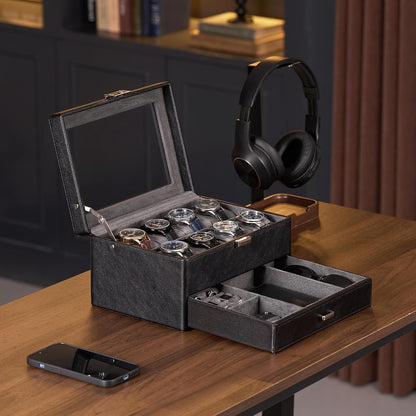 ProCase Watch & Jewelry Box with Drawer for Men -Black