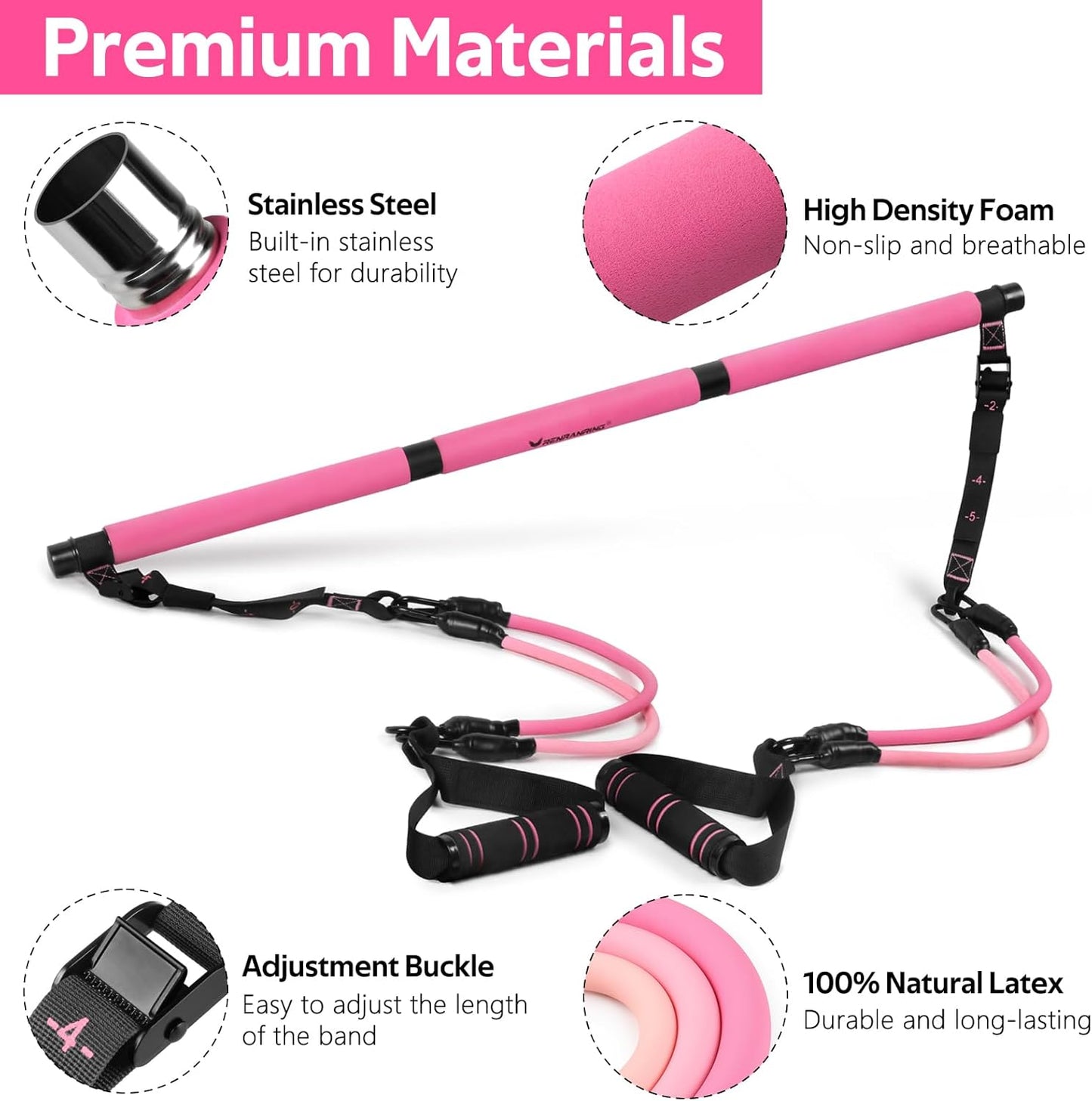 Pilates Bar Kit with Resistance Bands, Multifunctional Yoga Pilates Bar with Heavy-Duty Metal Adjustment Buckle for Women & Men, Home Gym Pilates Resistance Bar Kit forFull Body Workouts