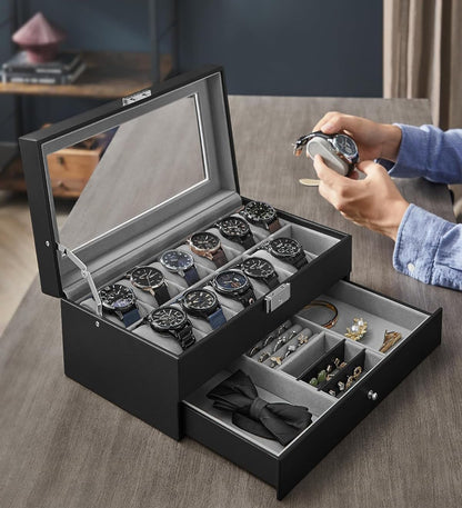 Haundry 12 Slot PU Leather Lockable Watch Storage Boxes