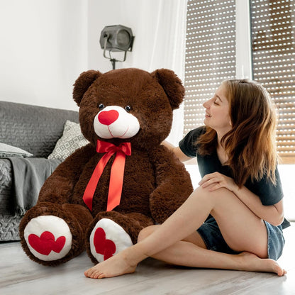 HollyHOME Big Teddy Bear Stuffed Animal Large Bear Plush with Red Heart for Girlfriend and Kids Valentine's Day 36 inch Chocolate
