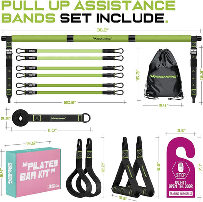 Pilates Bar Kit with Resistance Bands, Multifunctional Yoga Pilates Bar with Heavy-Duty Metal Adjustment Buckle for Women & Men, Home Gym Pilates Resistance Bar Kit forFull Body Workouts