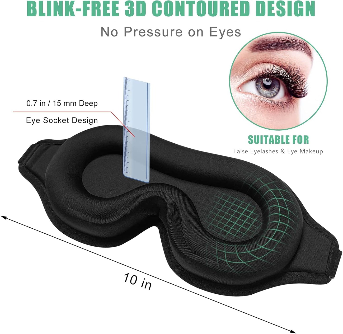 Sleep Mask for Men & Women, 2 Pack 3D Contoured Eye Mask for Sleeping with Adjustable Strap, BeeVines Molded Night Eye Sleep Mask Blindfold, Soft Breathable Eye Shade Cover for Travel Yoga Nap