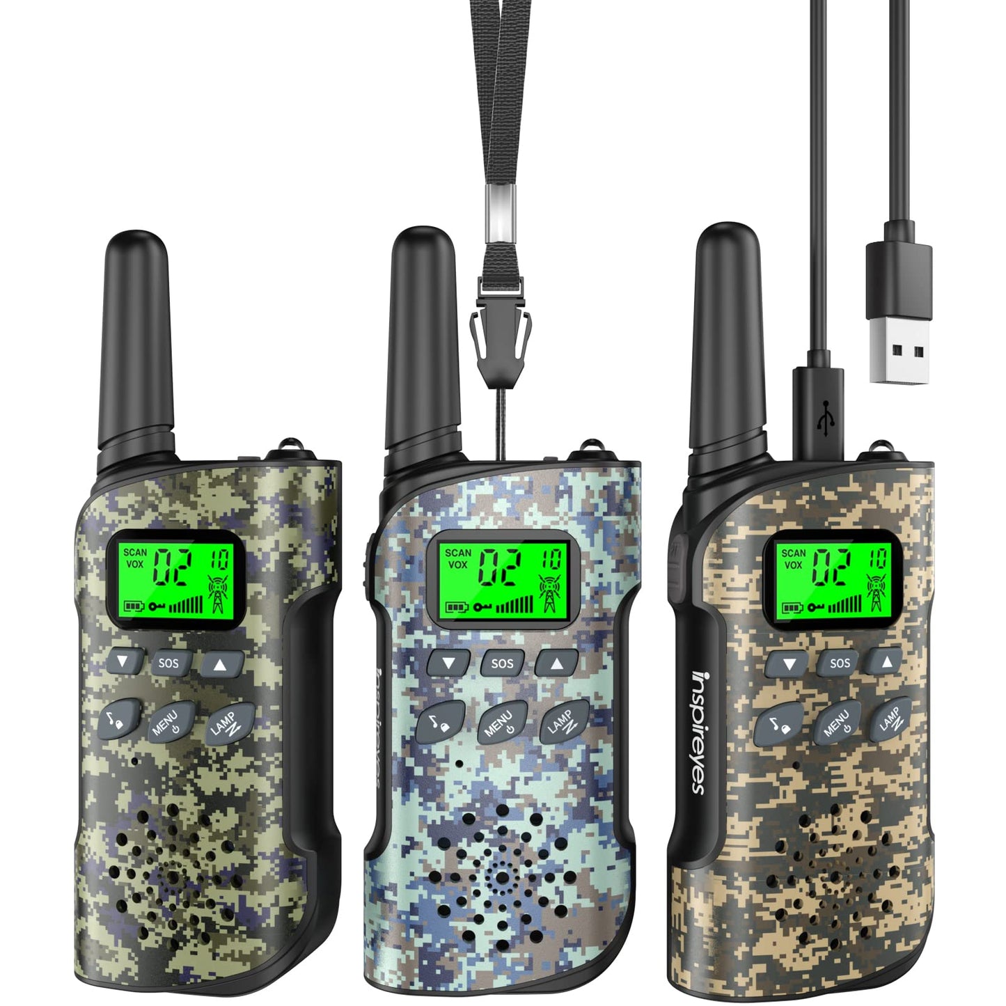 Inspireyes Kids Walkie Talkies — Rechargeable Long-Range 2-Way Radios, Camouflage