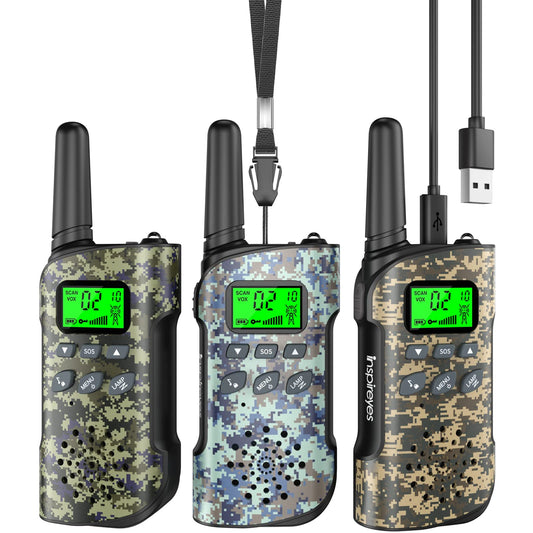 Inspireyes Kids Walkie Talkies — Rechargeable Long-Range 2-Way Radios, Camouflage