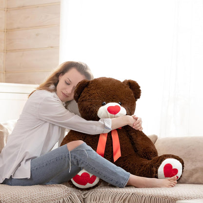 HollyHOME Big Teddy Bear Stuffed Animal Large Bear Plush with Red Heart for Girlfriend and Kids Valentine's Day 36 inch Chocolate