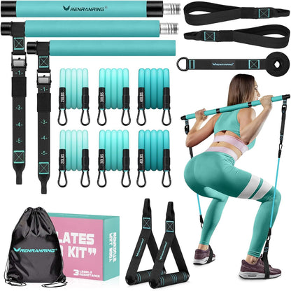 Pilates Bar Kit with Resistance Bands, Multifunctional Yoga Pilates Bar with Heavy-Duty Metal Adjustment Buckle for Women & Men, Home Gym Pilates Resistance Bar Kit forFull Body Workouts