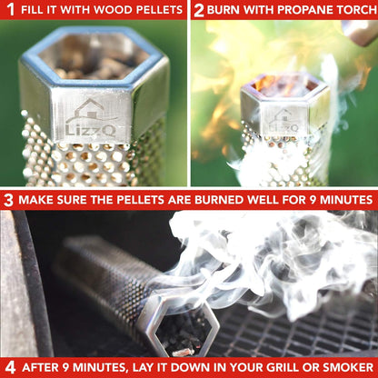 LizzQ Premium Pellet Smoker Tube 12-5 Hours of Billowing Smo