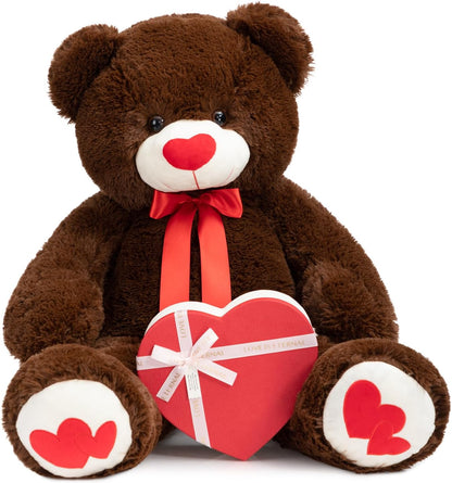 HollyHOME Big Teddy Bear Stuffed Animal Large Bear Plush with Red Heart for Girlfriend and Kids Valentine's Day 36 inch Chocolate
