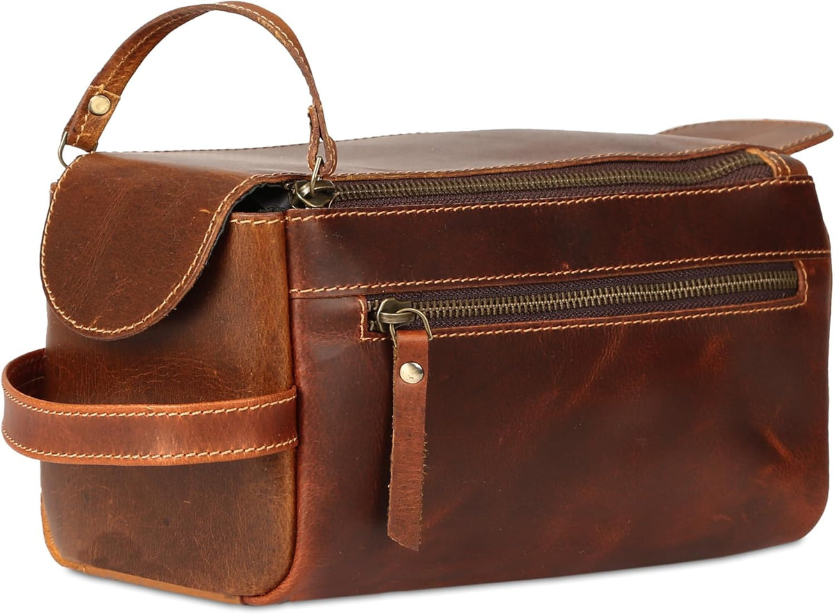KomalC Premium Buffalo Leather Unisex Toiletry Bag Travel Do