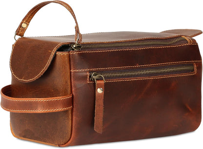 KomalC Premium Buffalo Leather Unisex Toiletry Bag Travel Do