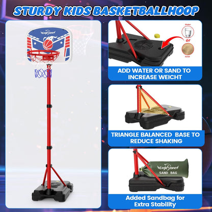 EagleStone Kids Adjustable Height Basketball Hoop with Stand