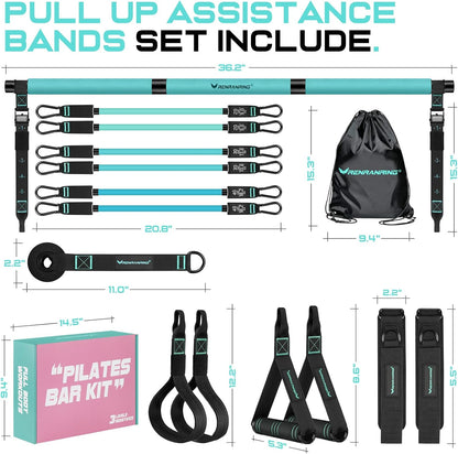 Pilates Bar Kit with Resistance Bands, Multifunctional Yoga Pilates Bar with Heavy-Duty Metal Adjustment Buckle for Women & Men, Home Gym Pilates Resistance Bar Kit forFull Body Workouts