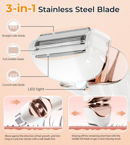 Women,Ladies Shaver,Lady Razor for Legs,Arm,Underarm,Bikini,USB Rechargeable Razor Wet&Dry Cordless for Woman by PRITECH