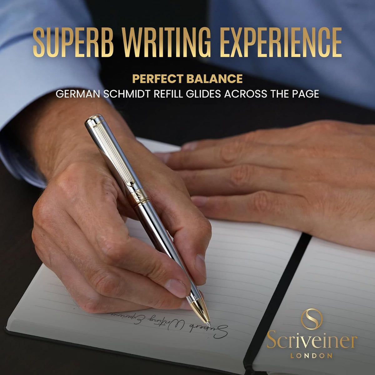 Scriveiner Silver Chrome Ballpoint Pen - Stunning Luxury Pen