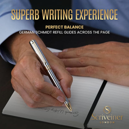 Scriveiner Silver Chrome Ballpoint Pen - Stunning Luxury Pen