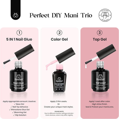 Beetles Easy Gel Tips Nail Extension Kit, 2 In 1 Nail Glue Gel Base Coat with Pre-shaped Medium Almond Nails and UV LED Nail Lamp Acrylic Nail Clipper for DIY Manicure