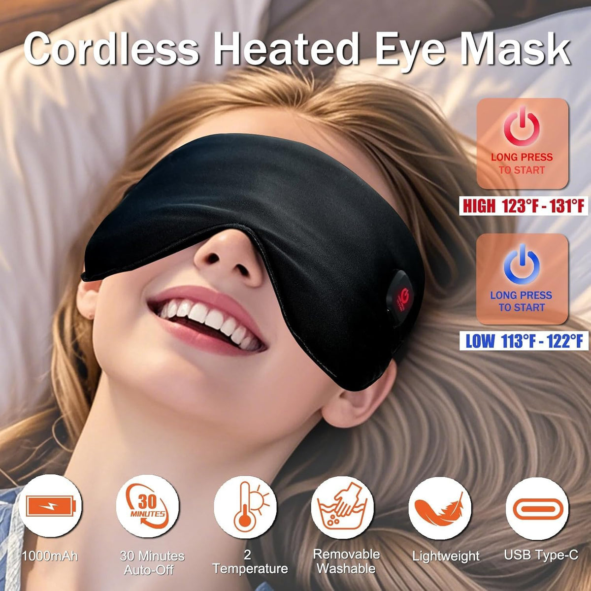 Rechargeable Cordless Heated Eye Mask for Dry Eyes - Adjusta