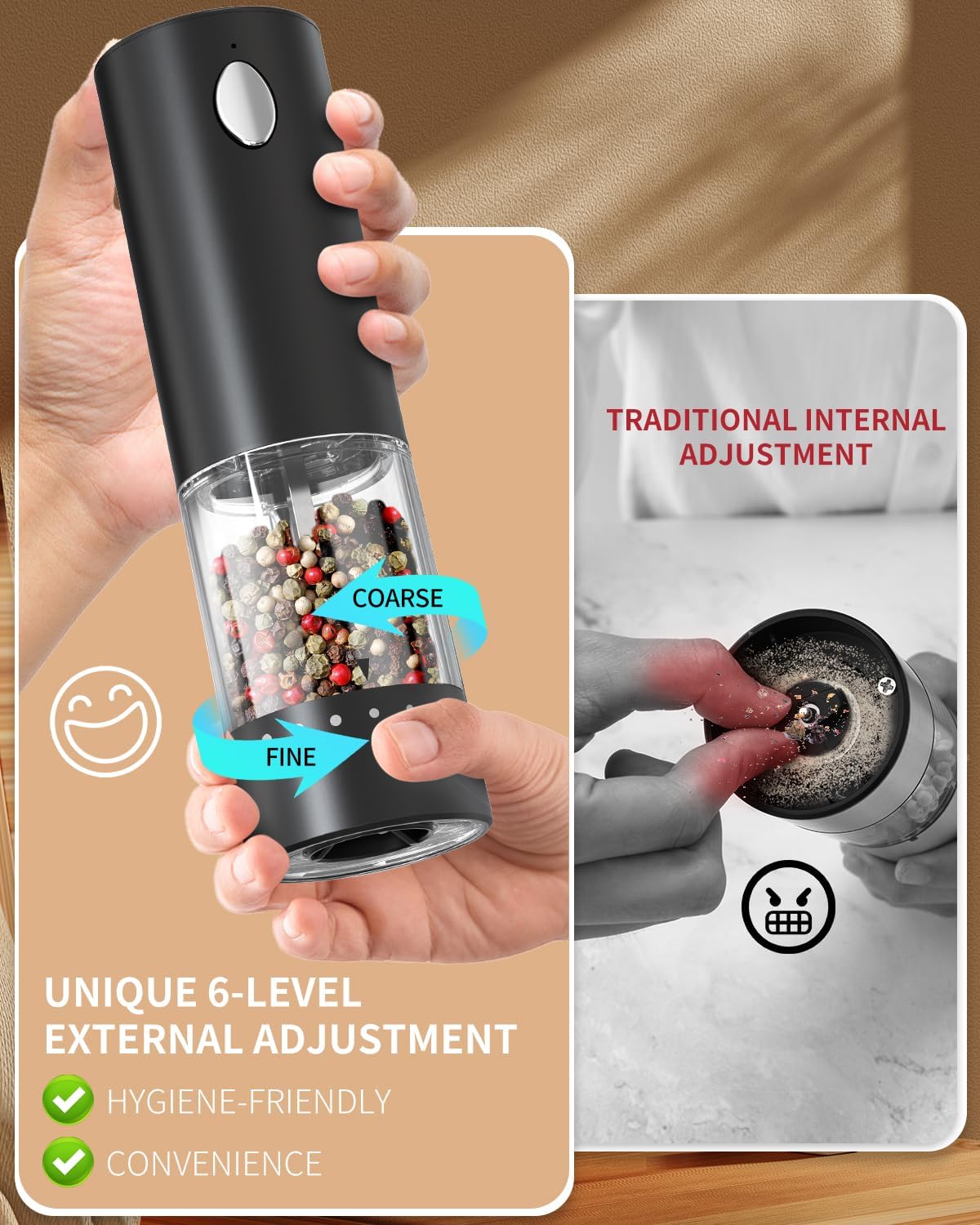 CIRCLE JOY Electric Salt and Pepper Grinder Set Rechargeable