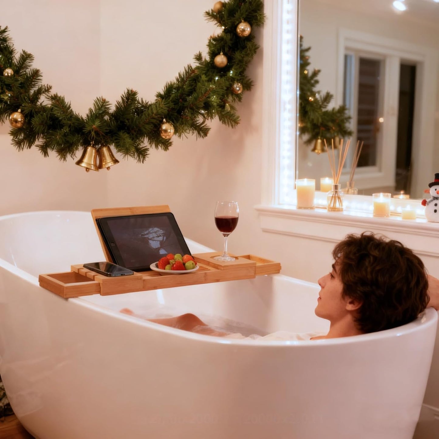 Luxury bamboo bath caddy tray 2
