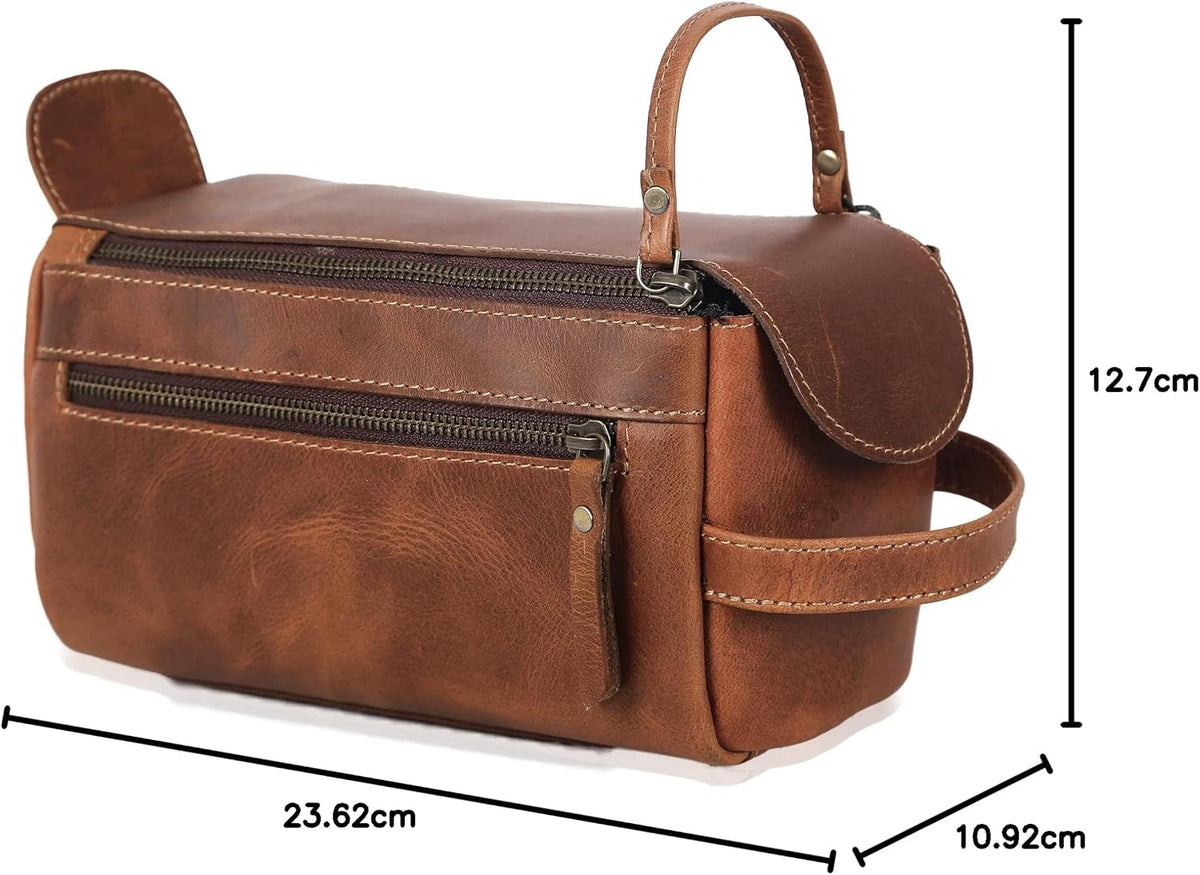 KomalC Premium Buffalo Leather Unisex Toiletry Bag Travel Do