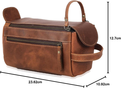 KomalC Premium Buffalo Leather Unisex Toiletry Bag Travel Do