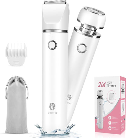 Bikini Trimmer and Shaver Kit for Women - 2-in-1 Wet/Dry Electric Body Hair Trimmer Facial Hair Removal Cordless Waterproof Bikini Shaver Razor for Face Lip Chin Pubic Underarm Legs