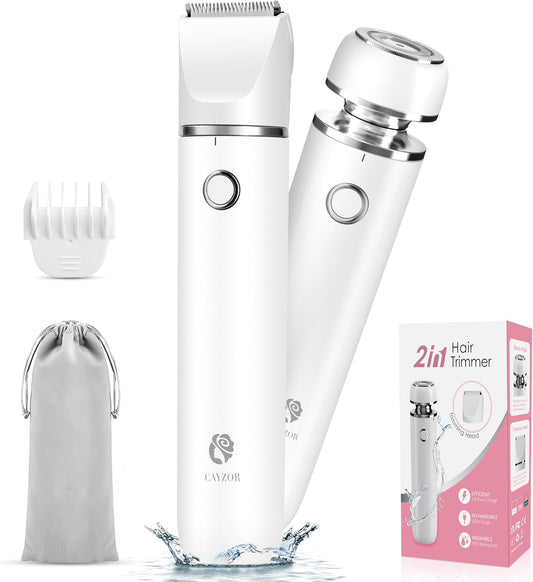 Bikini Trimmer and Shaver Kit for Women - 2-in-1 Wet/Dry Electric Body Hair Trimmer Facial Hair Removal Cordless Waterproof Bikini Shaver Razor for Face Lip Chin Pubic Underarm Legs