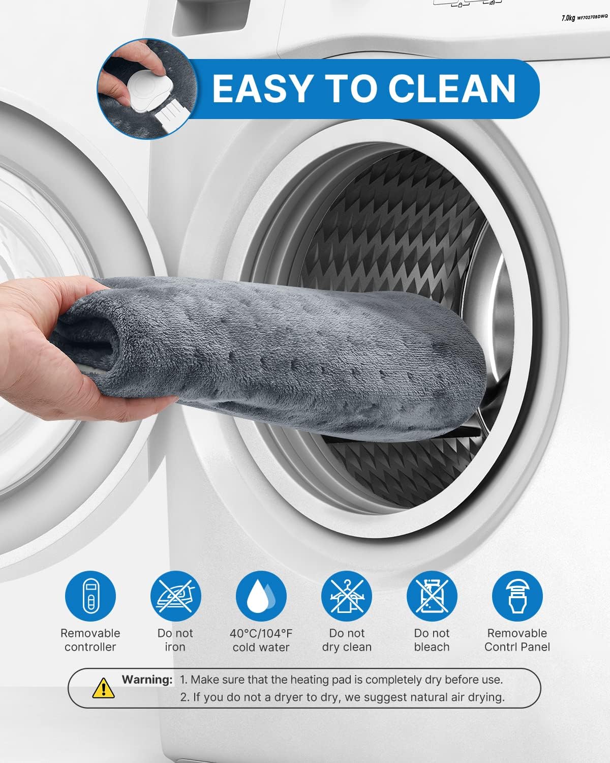 RENPHO Heating Pad, Electric Heat Pad for Back Pain and Cramps Relief, Mothers Day Gift, Birthday Gifts for Women Men, Fast Heated, Auto Shut Off, Machine Washable, Ultra-Soft 61x31cm Gray