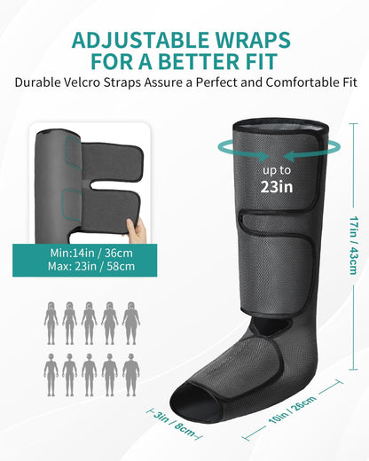 Leg Massager with Air Compression for Circulation and Relaxation, Foot and Calf Massage Machine with Hand-held Controller 2 Modes 3 Intensities, Adjustable Leg Wraps for Home and Office Use