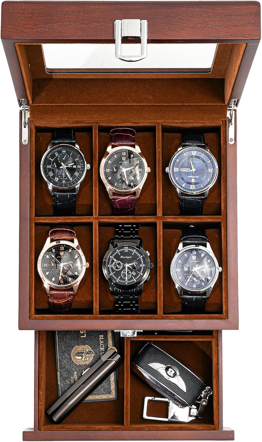 ProCase 6 Slots Lacquered Finish Wooden Watch Box for Men