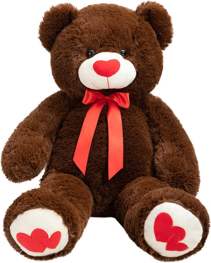 HollyHOME Big Teddy Bear Stuffed Animal Large Bear Plush with Red Heart for Girlfriend and Kids Valentine's Day 36 inch Chocolate