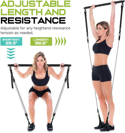Pilates Bar Kit with Resistance Bands, Multifunctional Yoga Pilates Bar with Heavy-Duty Metal Adjustment Buckle for Women & Men, Home Gym Pilates Resistance Bar Kit forFull Body Workouts