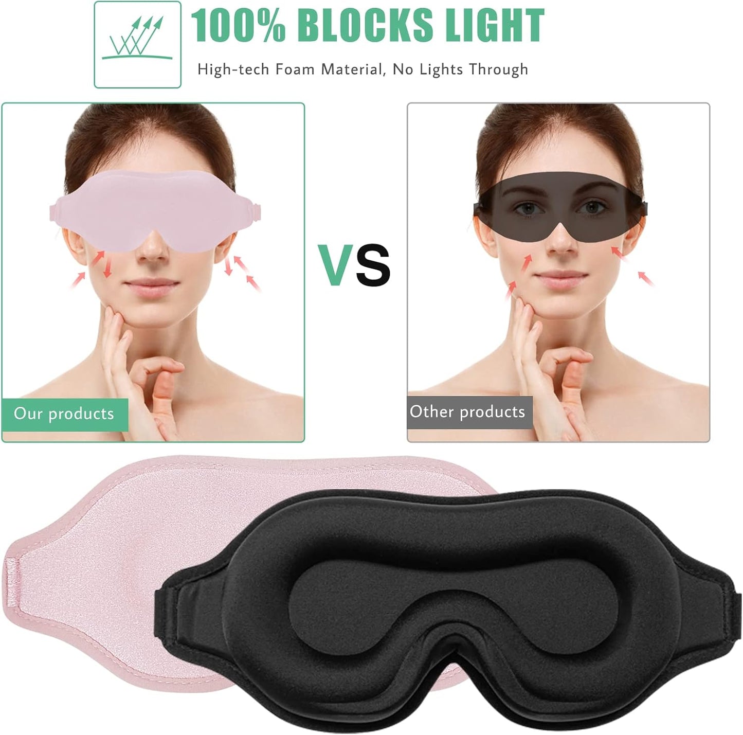 Sleep Mask for Men & Women, 2 Pack 3D Contoured Eye Mask for Sleeping with Adjustable Strap, BeeVines Molded Night Eye Sleep Mask Blindfold, Soft Breathable Eye Shade Cover for Travel Yoga Nap