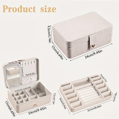 2-Layer LED Jewellery Box with Dimmable Mirror — Necklace Hanging Rail, Velvet-Lined Travel Organiser — image 9