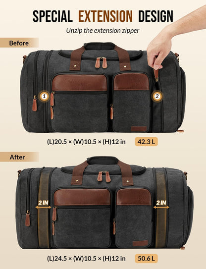 Canvas Duffle Bag for Travel 50L Expandable