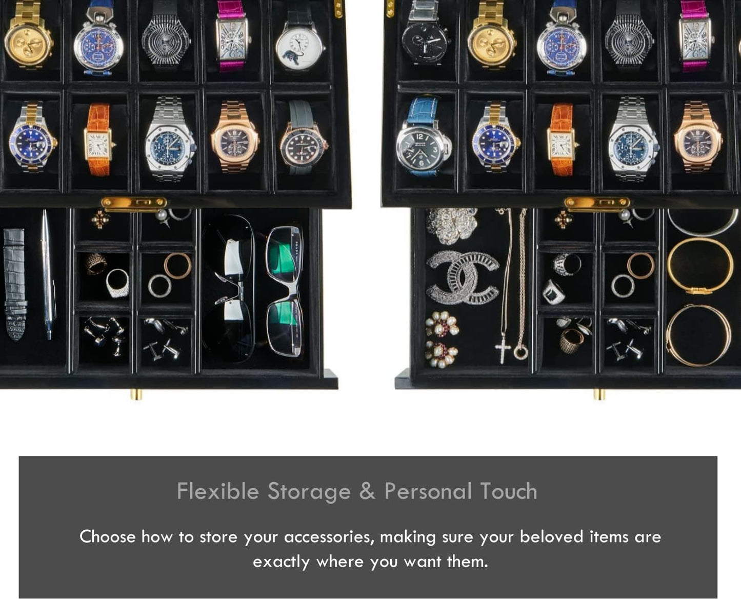 Luxury 12 Slot Watch Box Organizer, Glass Display and Metal Lock, Wide Compartments Fit Large Watches, Plush Velvet Lining, Men’s Jewelry Case, Black Piano Finish (Pearson Valet)