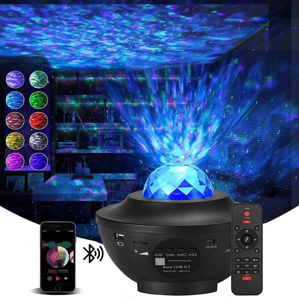 Dinosaur Egg Galaxy Projector, Star Projector Starry Light with Music Player, 14 Colors Night Light with White Noise, Nebula,Timer & Remote Control for Gaming Room, Home Theater