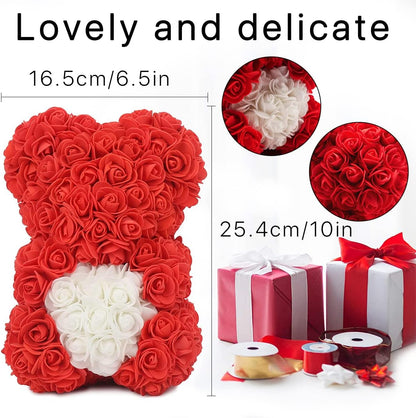Flower Rose Bear Gifts for Mom Grandma on Mothers Day from Daughter, Artificial Rose Teddy Bear with box and balloons Gifts for Valentines Day Birthday Anniversary Presents for Her Wife Sister (Red)