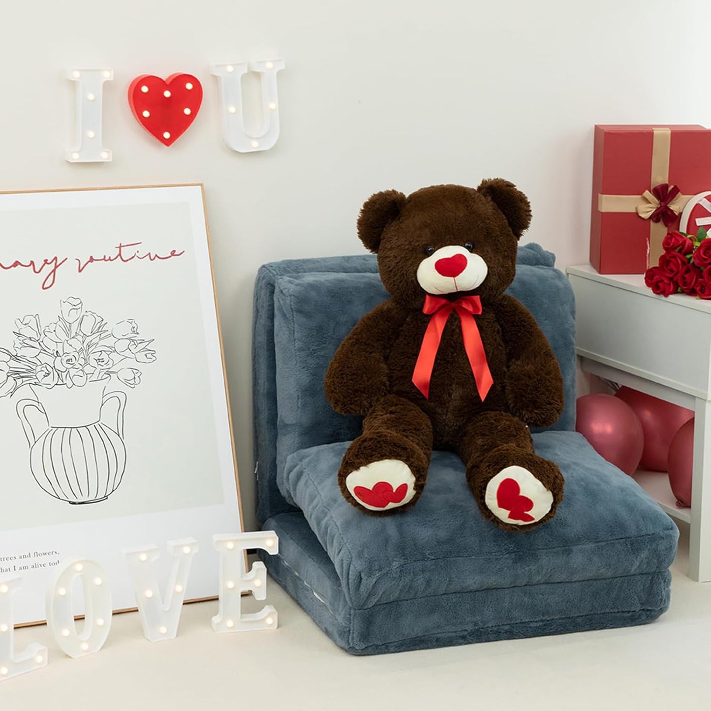 HollyHOME Big Teddy Bear Stuffed Animal Large Bear Plush with Red Heart for Girlfriend and Kids Valentine's Day 36 inch Chocolate