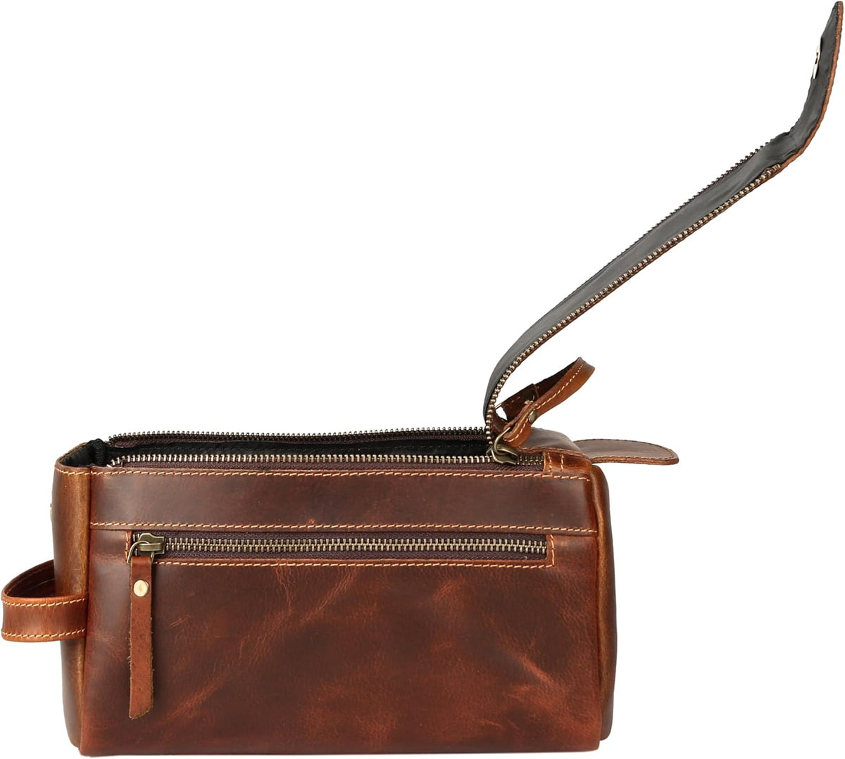 KomalC Premium Buffalo Leather Unisex Toiletry Bag Travel Do