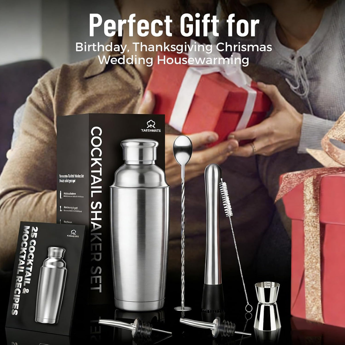 YARRAMATE 8-Pcs 24 oz Cocktail Shaker Set with Built-in Stra