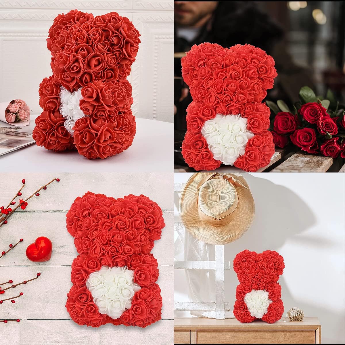 Flower Rose Bear Gifts for Mom Grandma on Mothers Day from Daughter, Artificial Rose Teddy Bear with box and balloons Gifts for Valentines Day Birthday Anniversary Presents for Her Wife Sister (Red)