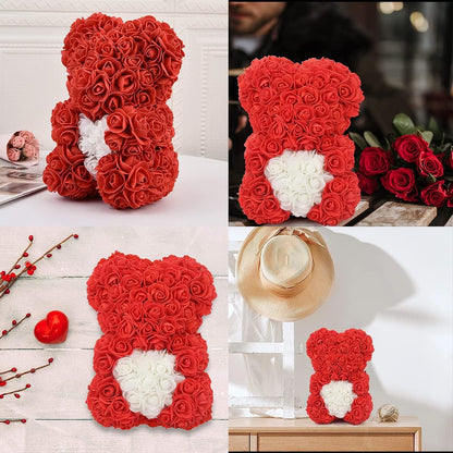 Flower Rose Bear Gifts for Mom Grandma on Mothers Day from Daughter, Artificial Rose Teddy Bear with box and balloons Gifts for Valentines Day Birthday Anniversary Presents for Her Wife Sister (Red)