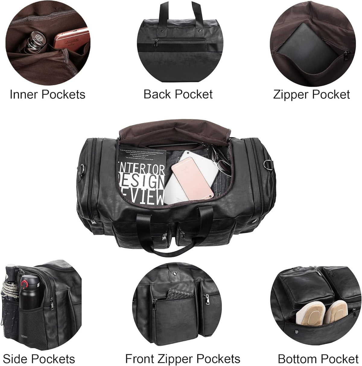 Leather Travel Bag with Shoe Pouch
