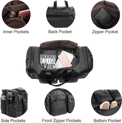 Leather Travel Bag with Shoe Pouch