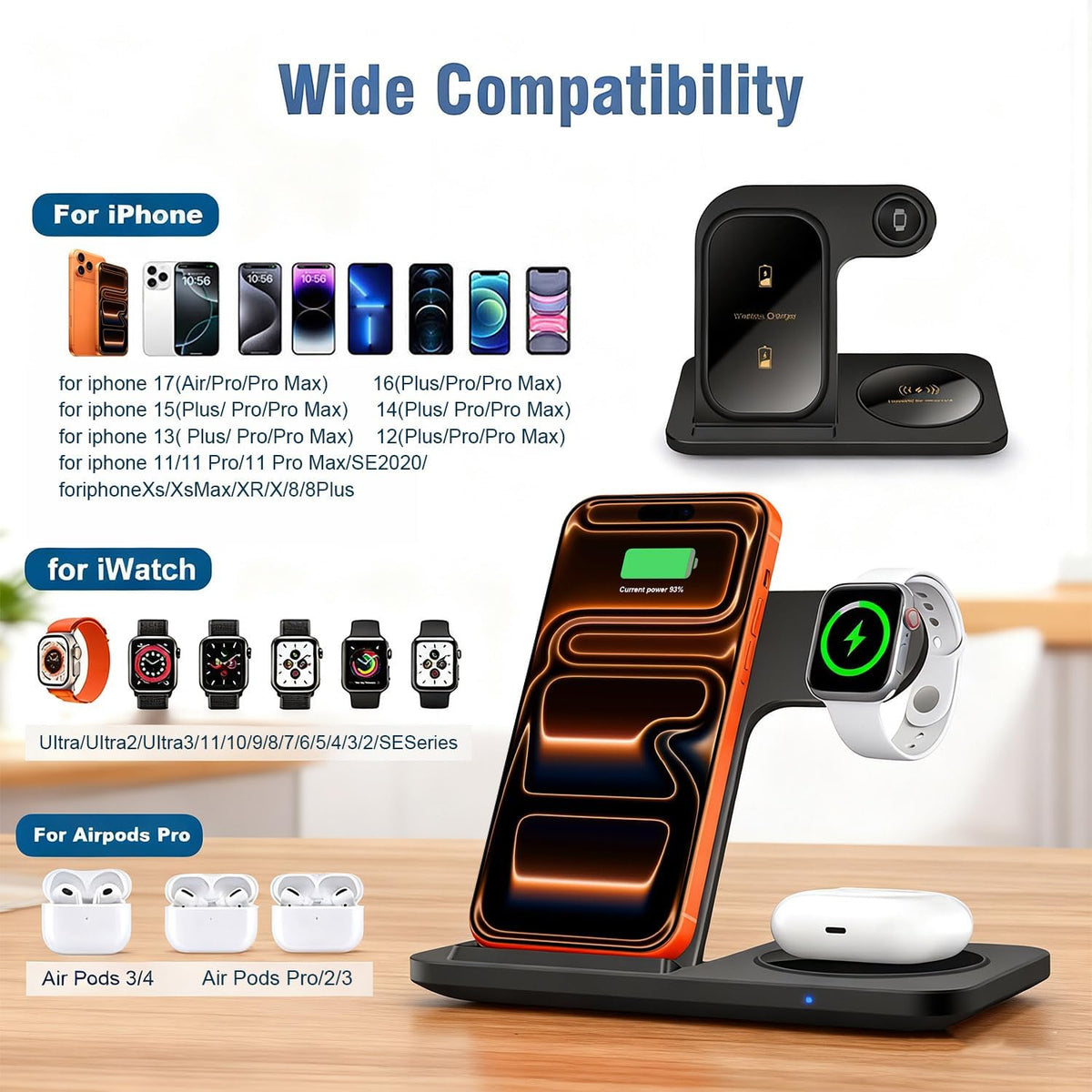 Foldable 3 in 1 Wireless Charging Station for iPhone/Apple