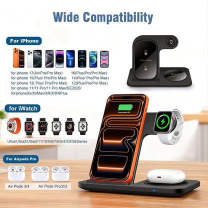 Foldable 3 in 1 Wireless Charging Station for iPhone/Apple